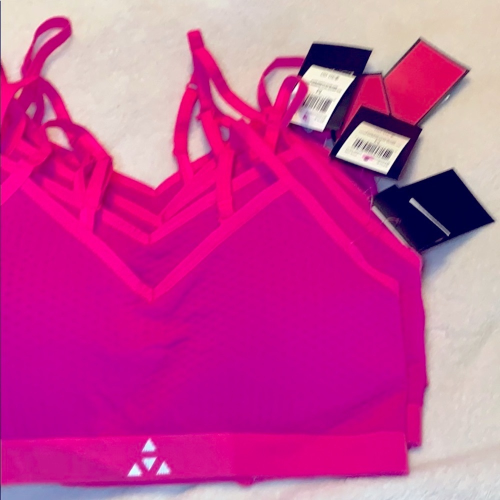 NEW! Balanced Tech pink padded mesh sports bra with caged elastic back